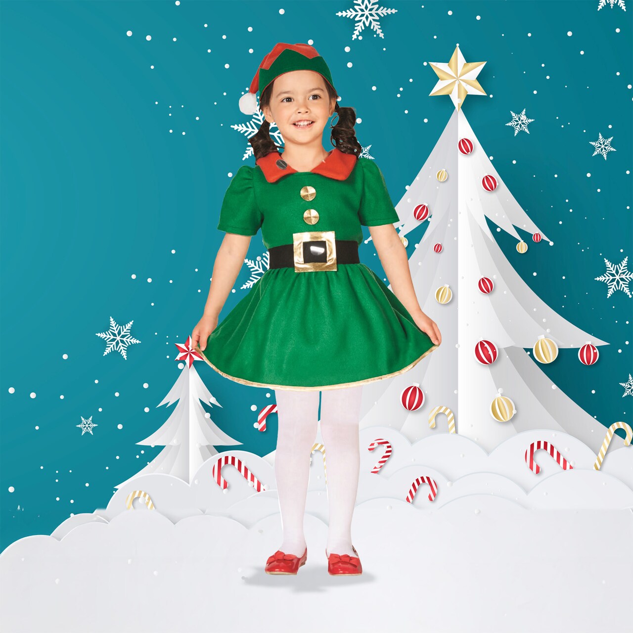 Northlight 28" Green and Red Girl's Elf Christmas Costume - 6-8 Years